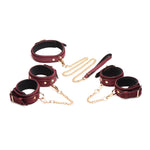 6 - Delige Fluwelen Bondage Set met Boeien, Kraag en Riem - Bourgogne en Goud - EroticToyzBondage SetXR Brands