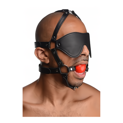 Blinddoek Harnas Met Bal Gag - Zwart/Rood