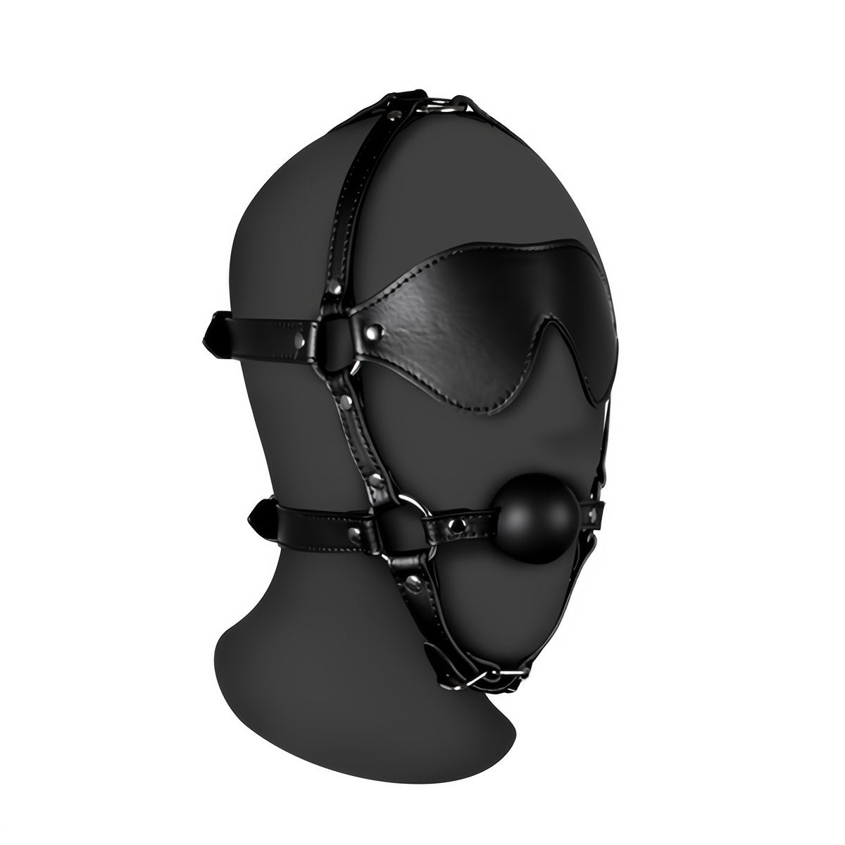 Blindfolded Head Harness with Solid Ball Gag - Black - EroticToyzProducten,Toys,Fetish,Gags,Maskers,Gezichtsmasker,,Ouch! by Shots