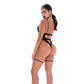 Bodysuit met Gestreepte Mesh en Faux Lederen Accenten - Zwart S/M - EroticToyzBodysuits TeddiesMapalé