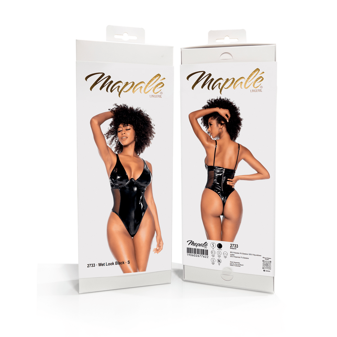 Bodysuit - Vinyl Met Visnetdetails en Verstelbare Riemen - Zwart - Pleasureplay Bodysuits TeddiesMapalé