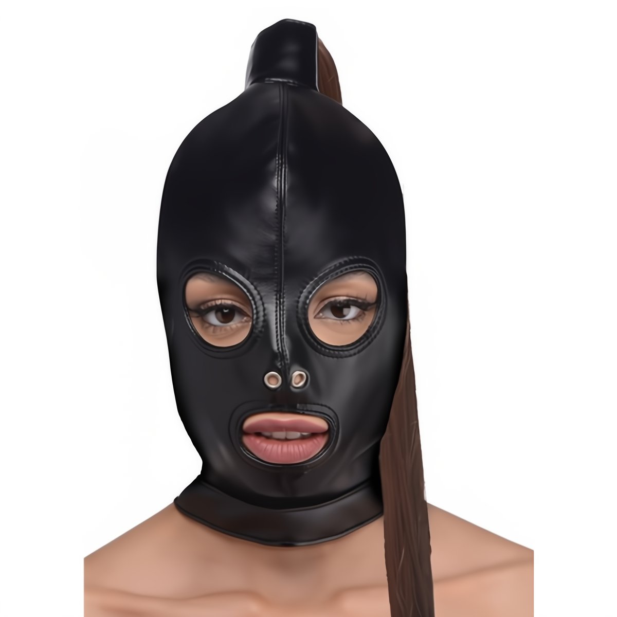 'Bondage Mask Met Paardenstaart - Zwart/Bruin' - EroticToyzFetish MaskerXR Brands