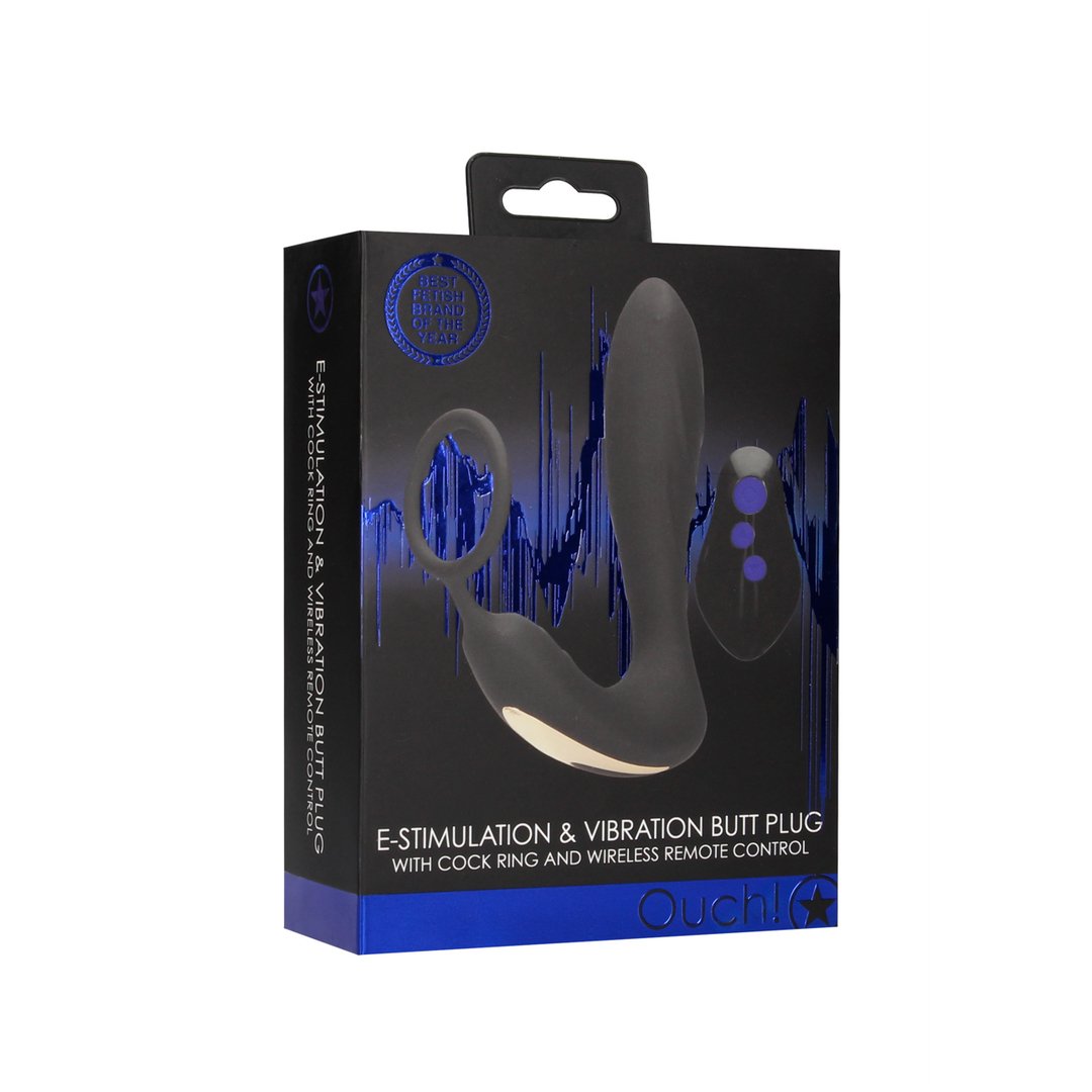 E - stim Vibrating Butt Plug Cockring - EroticToyzProducten,Toys,Anaal Toys,Buttplugs Anale Dildo's,Buttplugs Anale Dildo's Vibrerend,Toys met Electrostimulatie,Anaal,,GeslachtsneutraalOuch! by Shots