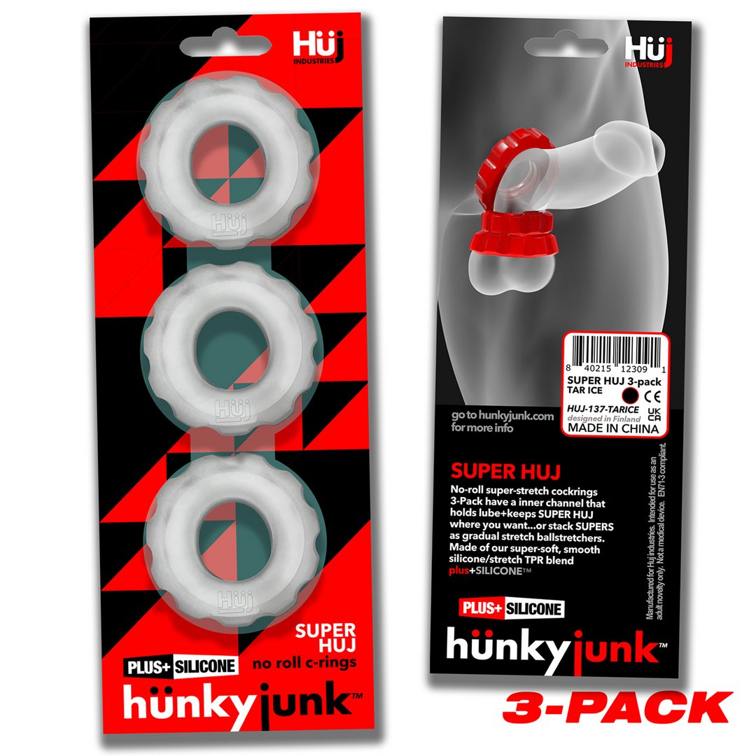 'Huj Stretchy Cockrings 3 - Pack - Clear Ice' - EroticToyzCockringenHunkyjunk