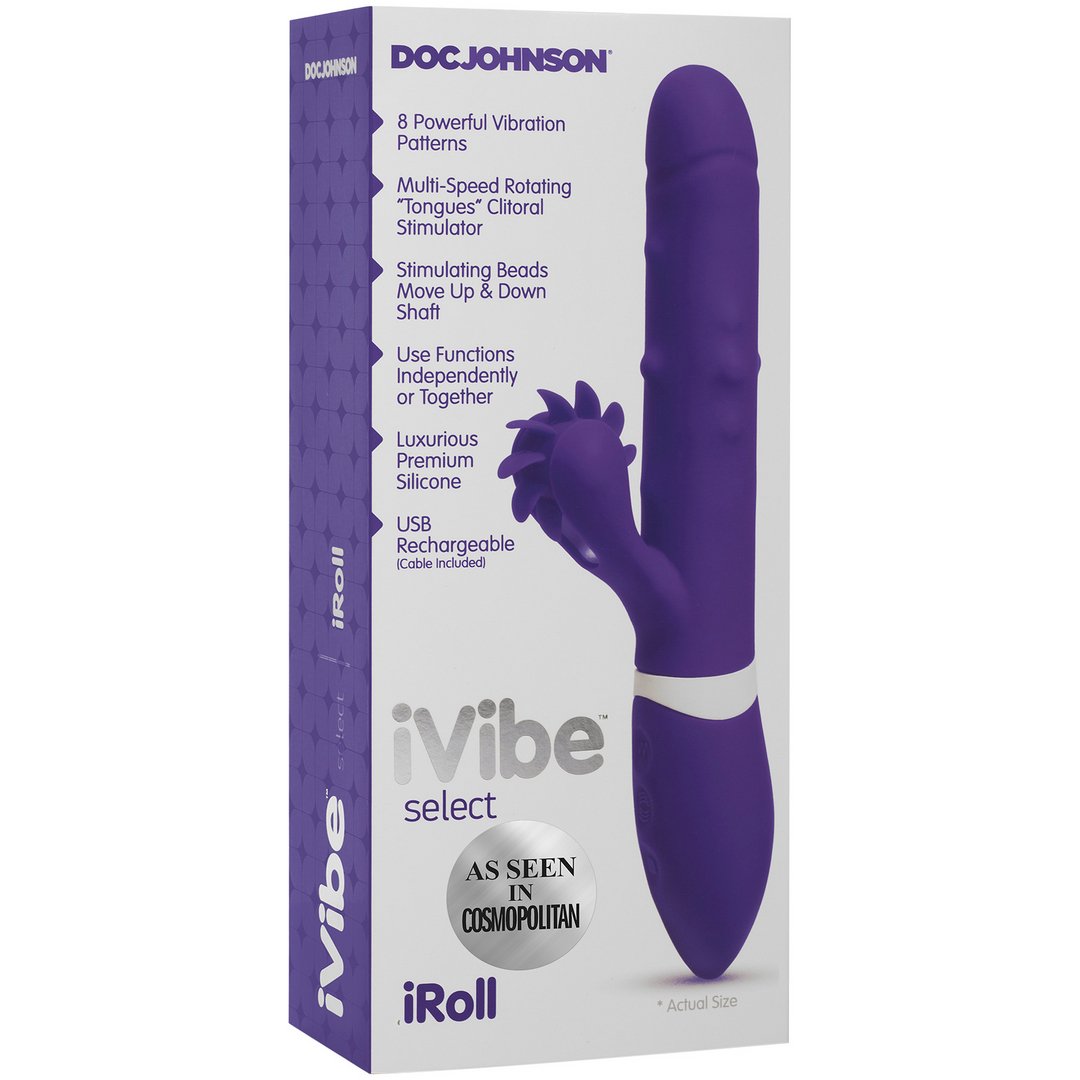 'iRoll Rabbit Vibrator met Stimulerende Tongen - Paars' - EroticToyzRabbit VibratorsDoc Johnson