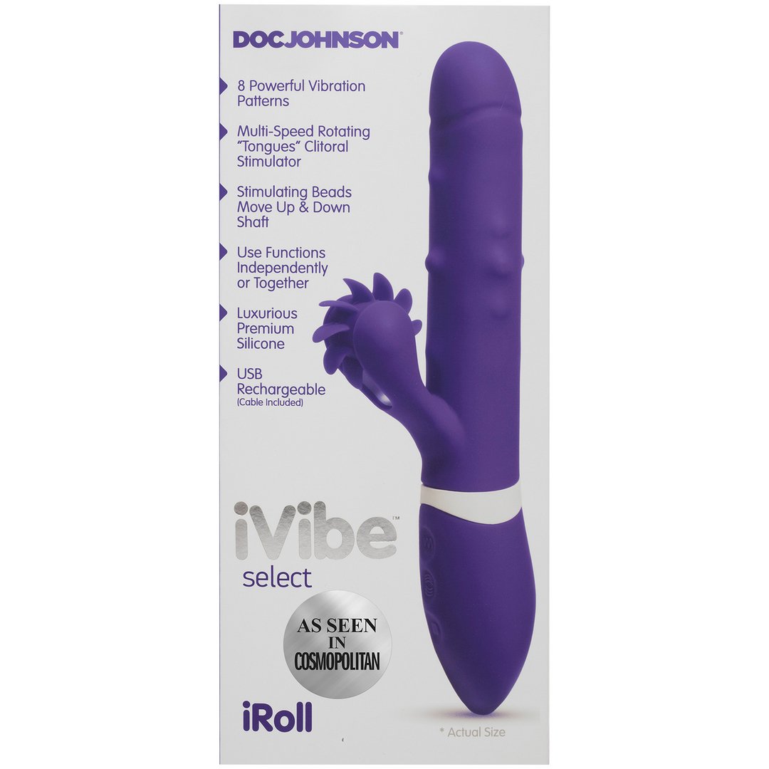 'iRoll Rabbit Vibrator met Stimulerende Tongen - Paars' - EroticToyzRabbit VibratorsDoc Johnson