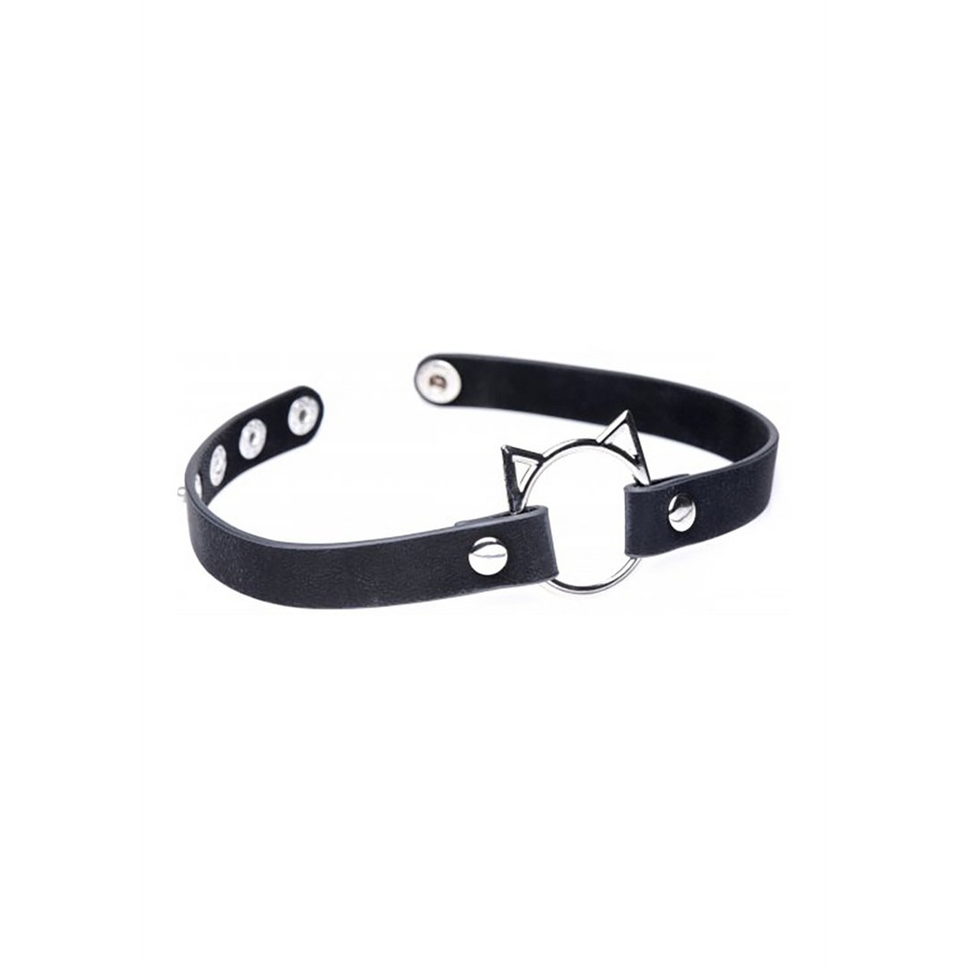 Kinky Kitty Ring Slim Choker - PU Leather - Black - EroticToyzProducten,Toys,Fetish,Riem Halsbanden,,GeslachtsneutraalXR Brands