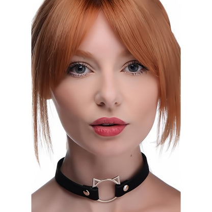 Kinky Kitty Ring Slim Choker - PU Leather - Black - EroticToyzProducten,Toys,Fetish,Riem Halsbanden,,GeslachtsneutraalXR Brands