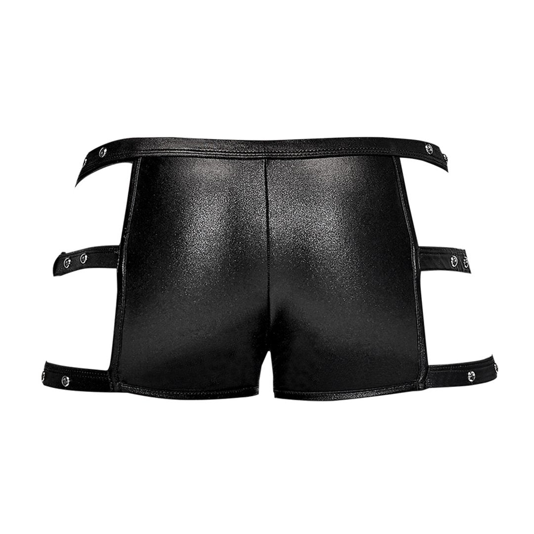 Korte Broek - Zwarte StretchyLeather Look Fabric Met Jet Studs - EroticToyzFetishkleding voor HemMale Power