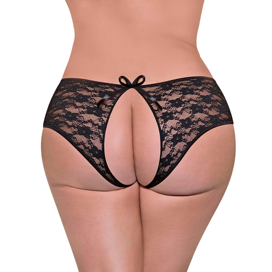 Lace Split Back Boy Short - 2XL - Black - EroticToyzProducten,Lingerie,Lingerie voor Haar,Queen size,Strings en Slipjes,,VrouwelijkMagic Silk