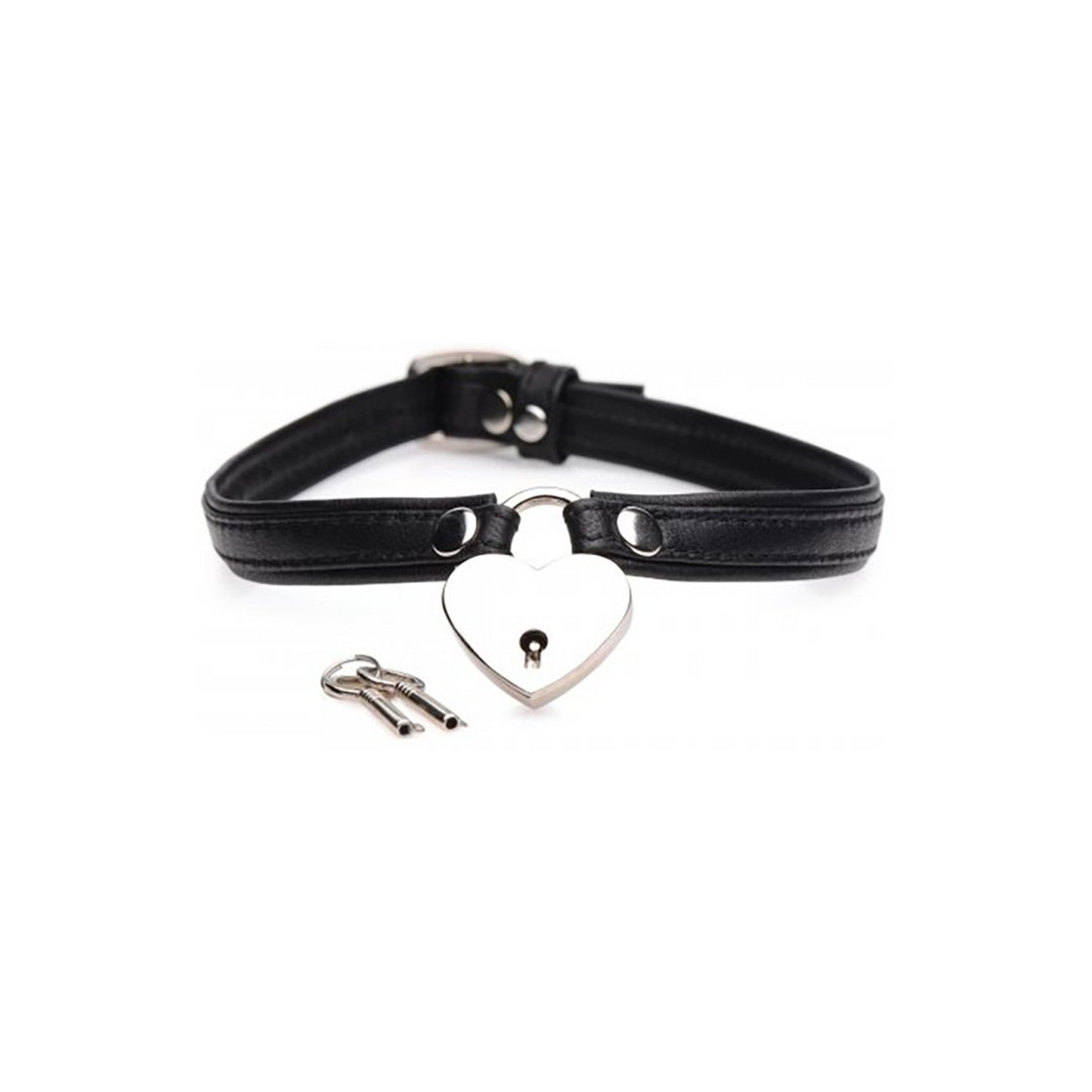 Leather Heart Lock Choker with Keys - EroticToyzProducten,Toys,Fetish,Riem Halsbanden,,GeslachtsneutraalXR Brands