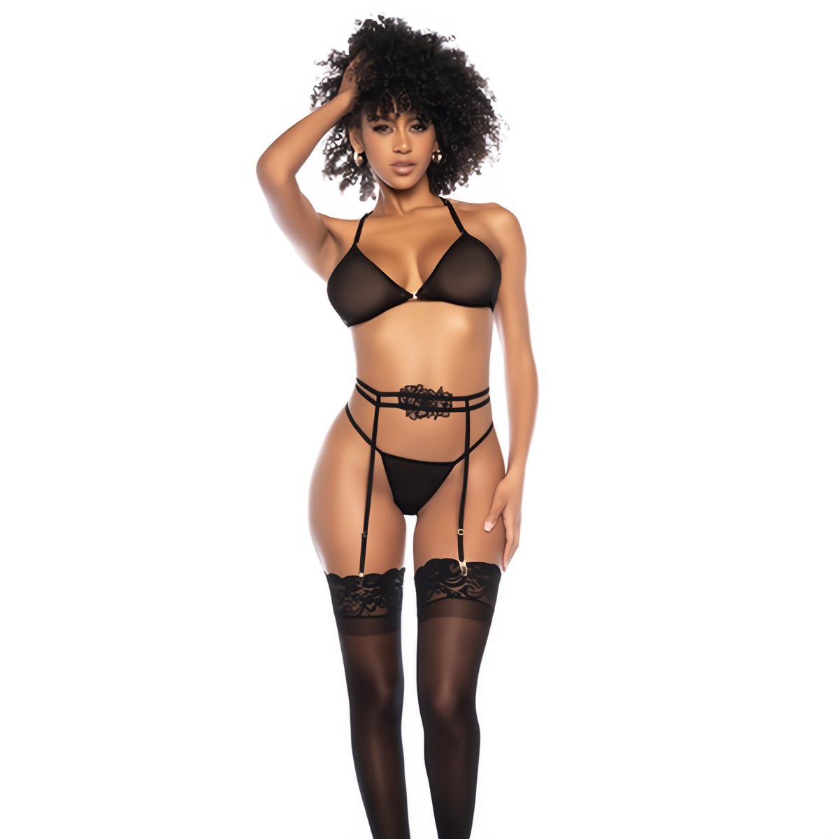 Lingerie Set - Zwart Mesh & Appliqué L/XL - EroticToyz3 - Delige SetMapalé