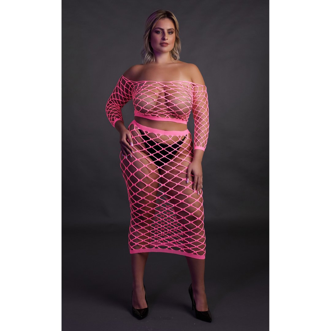 Long Sleeve Crop Top and Long Skirt - EroticToyzProducten,Lingerie,Lingerie voor Haar,2 - Delige Set,,Ouch! by Shots