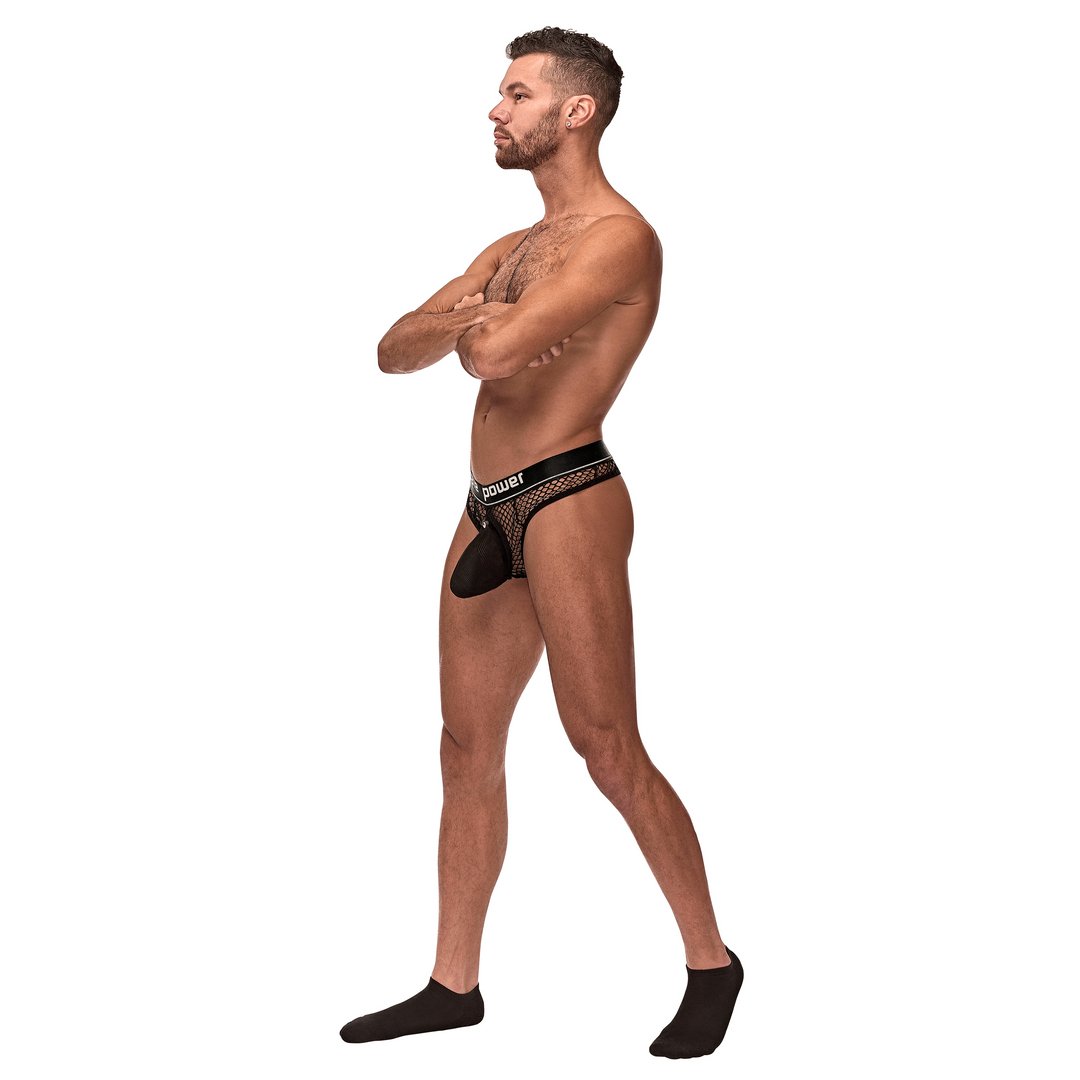 Male Power Cock Ring Thong Met Snap - Off Pouch L/XL - Zwart - EroticToyzStringsMale Power