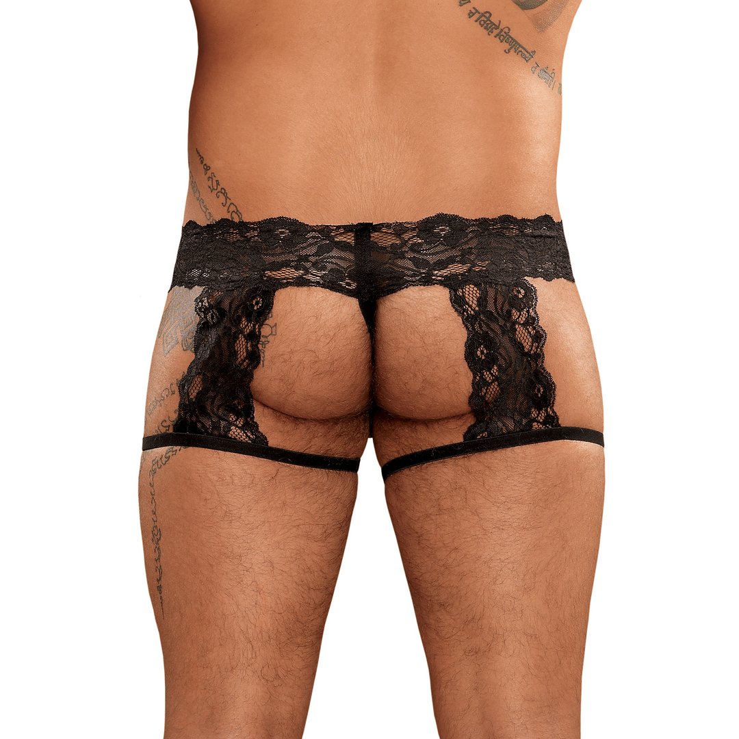 Male Power GString Garter Short met Bloemkant - Zwart L/XL - EroticToyzStringsMale Power