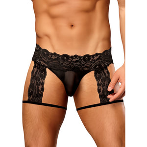 Male Power GString Garter Short met Bloemkant - Zwart L/XL - EroticToyzStringsMale Power