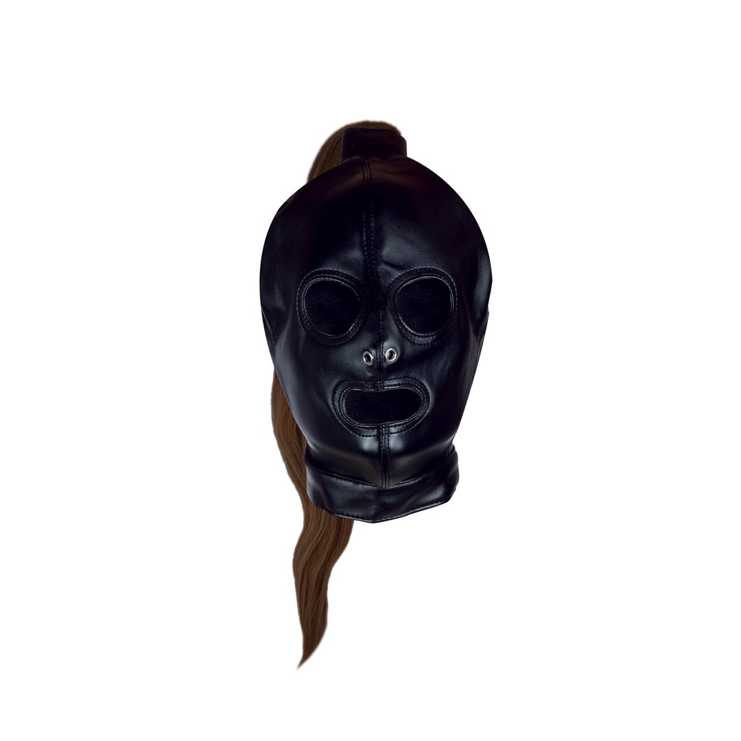 Mask with Brown Ponytail - Black - EroticToyzProducten,Toys,Fetish,Maskers,Gezichtsmasker,,Ouch! by Shots