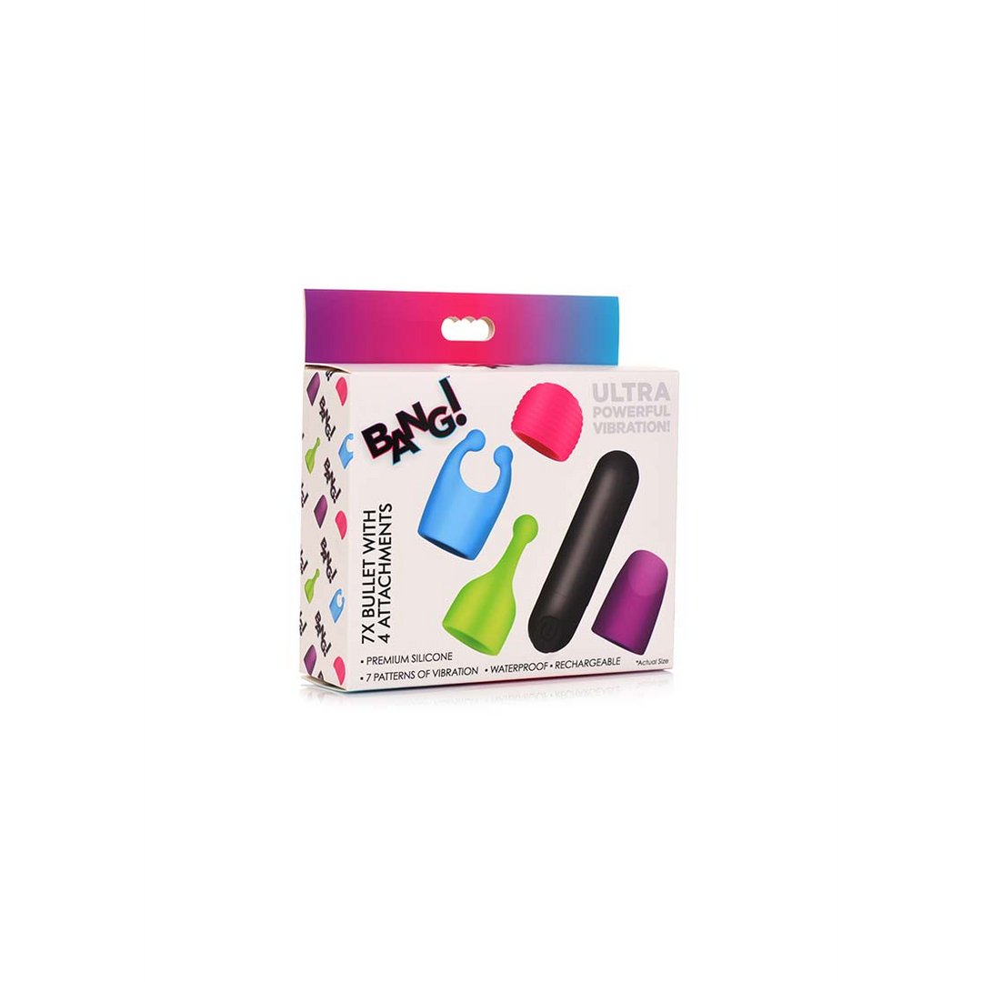 Oplaadbare Bullet met 4 Glow - in - the - Dark Bijlagen - EroticToyzProducten,Toys,Vibrators,Kogel - en Minivibrators,,XR Brands