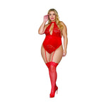 Plus Size Stretch Kant en Fluweel Jarretel Teddy voor Vrouwen - Rood - EroticToyzQueen sizeDreamgirl