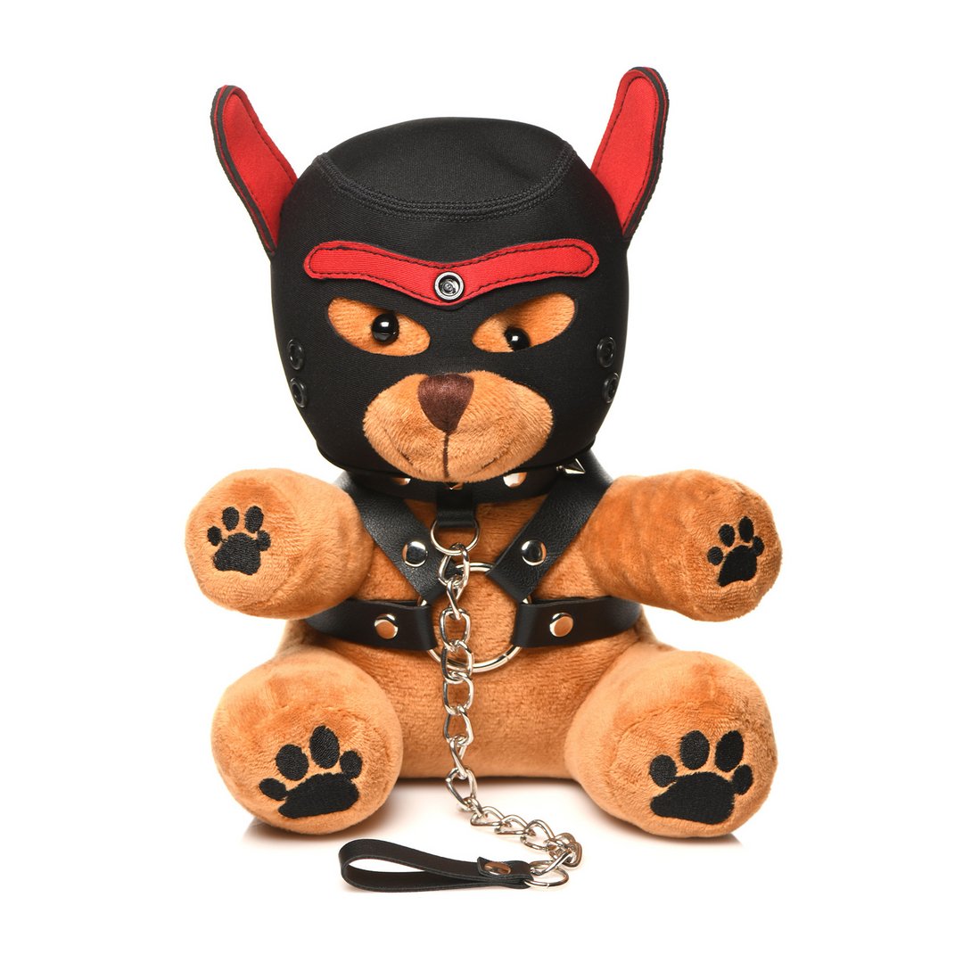 Pup Bear Knuffelbeer met Bondage Harnas - 22,9 cm - Bruin/Neopreen - EroticToyzFeestartikelenXR Brands