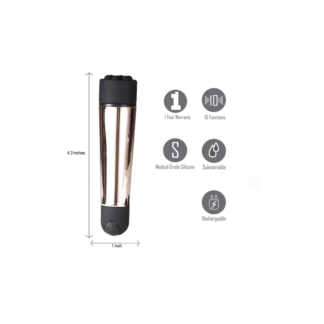 'Rose Gold Black Pocket Vibrator - 10 Snelheden & 3 Siliconen Tips' - EroticToyzKogel - en MinivibratorsMaiatoys