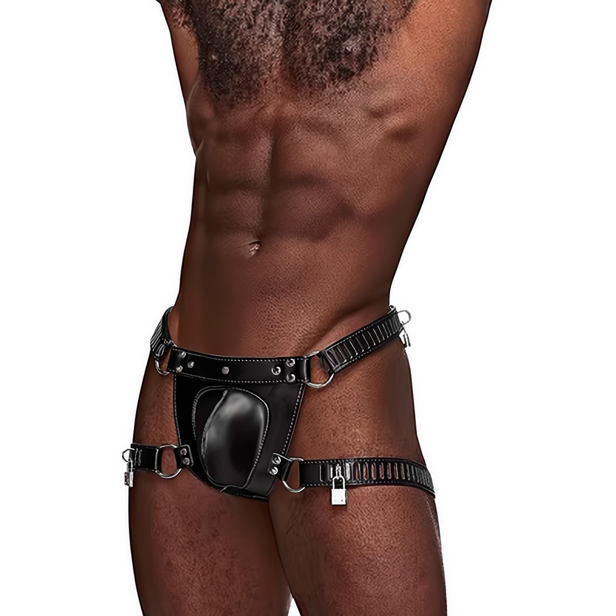 Scorpio - Imitatie Lederen Kuisheidsstring - One Size - Zwart - EroticToyzProducten,Lingerie,Lingerie voor Hem,Fetishkleding voor Hem,Strings,,MannelijkMale Power