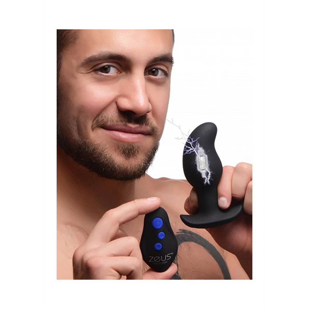 'Silicone Prostaat Massager met Vibratie en E - Stim + Afstandsbediening - Zwart' - EroticToyzProstaatstimulatorenXR Brands