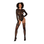 Teddy Bodystocking with Finger Gloves Diamond - One Size - Black - EroticToyzProducten,Lingerie,Lingerie voor Haar,Bodysuits Teddies,Bodystockings,,VrouwelijkDreamgirl