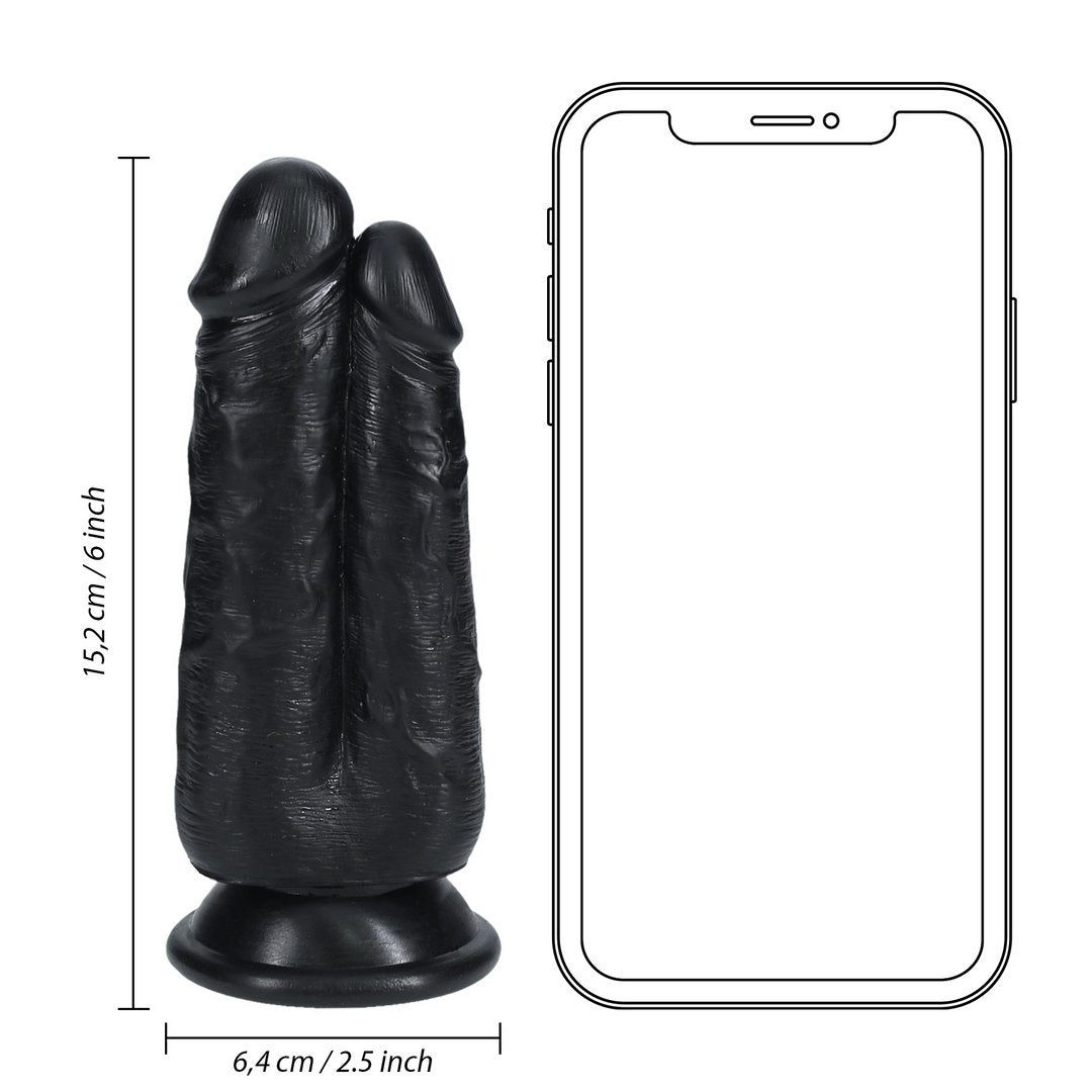 'Two in One Dildo 12,7/15,2 cm Met Zuignap - Zwart' - EroticToyzDubbele Dildo'sRealRock by Shots