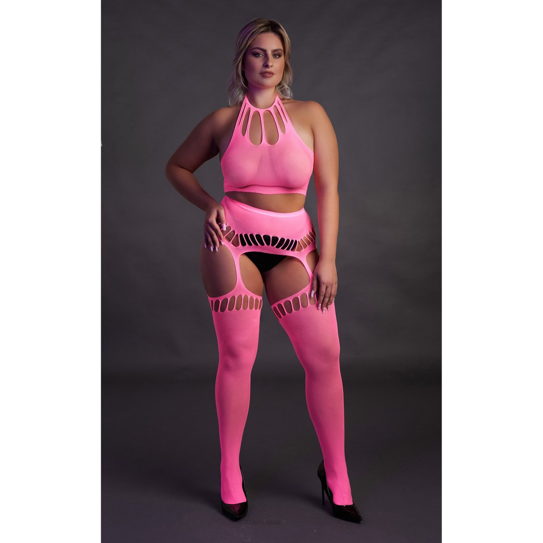 Two Piece with Crop Top and Stockings - EroticToyzProducten,Lingerie,Lingerie voor Haar,2 - Delige Set,,Ouch! by Shots