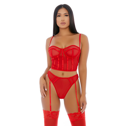 Verleidelijke Sheer Intimacy Mesh Bustier Set - S - EroticToyzProducten,Lingerie,Lingerie voor Haar,2 - Delige Set,Outlet,,VrouwelijkForplay