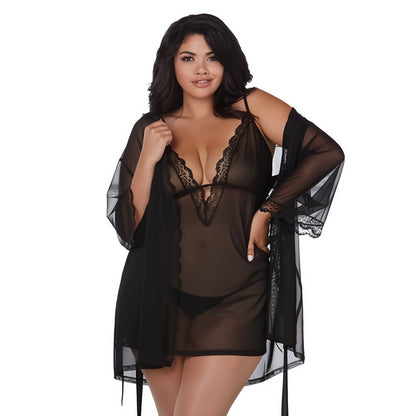 Verleidelijke Stretch Mesh Chemise en Robe Set - Plus Size 3X - EroticToyzKimono's en OmslagdoekenDreamgirl